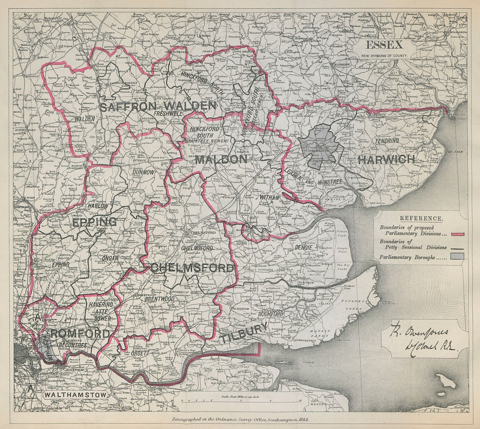 Essex Parliamentary Divisions. Romford Epping. BOUNDARY COMMISSION 1885 map